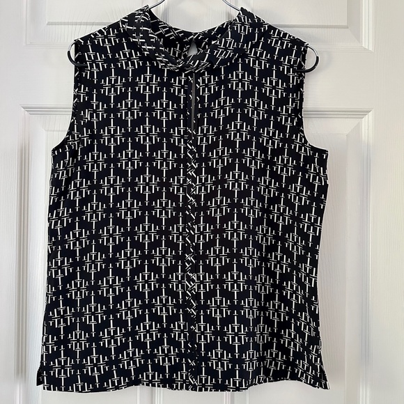 Tory Burch Silk Sleeveless Blouse Logo Print - Picture 4 of 9